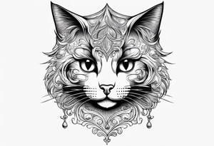 Photo realistic black cat head only facing forward add crescent moon to the left of the cat tattoo idea