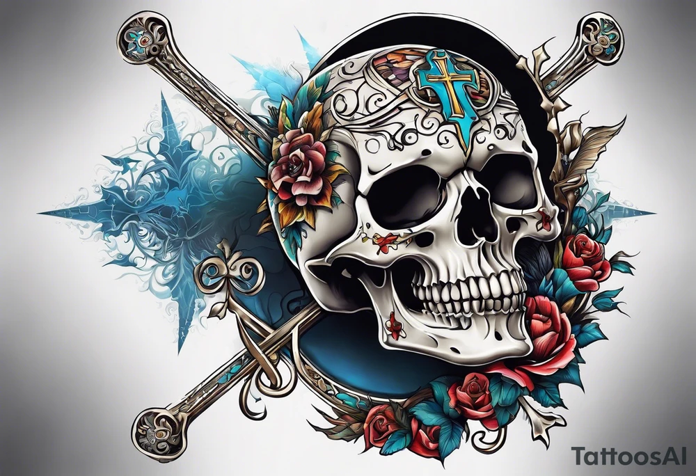 skeleton walking with a cross tattoo idea