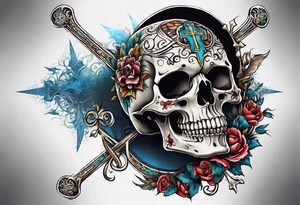 skeleton walking with a cross tattoo idea