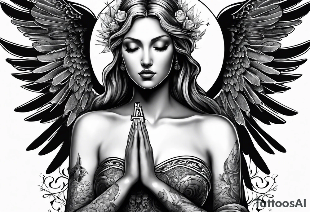 Angel with prayer hands tattoo idea
