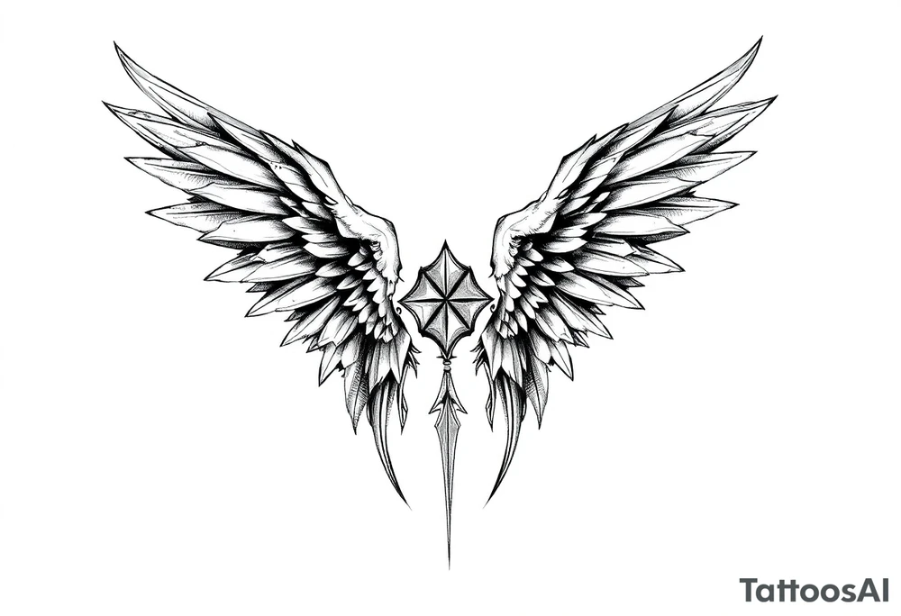 Long Angelwings straight down tattoo idea