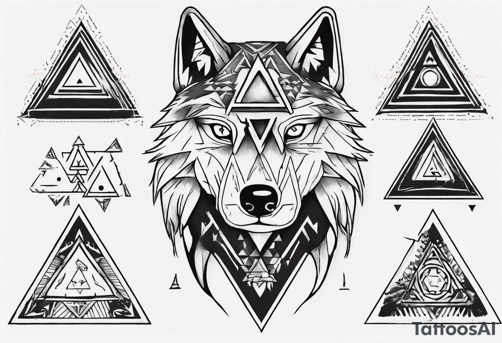 wolf head with triangle in the background tattoo idea