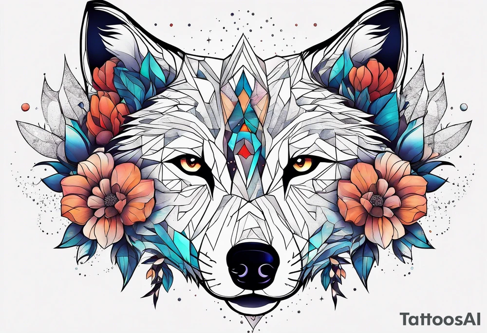 Constellation, animal wolf snow , géométric , flower tattoo idea
