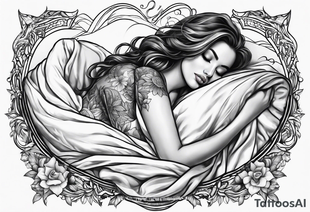 full body girl sleeping in blanket tattoo idea