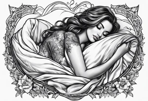full body girl sleeping in blanket tattoo idea
