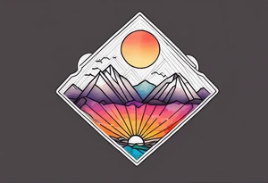 sunset over mountains made of prism glass tattoo idea