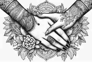 Womans hand holding a blunt line drawing tattoo idea