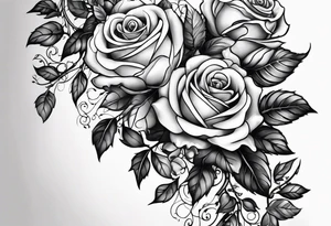 draw image of sleeve tattoo that has 65 small roses on a vine, they can be different sizes, tattoo idea