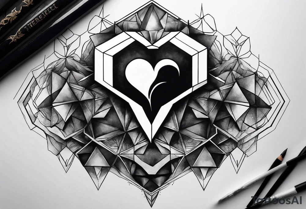 black hexagon heart with dark background tattoo idea