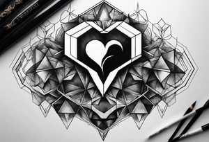 black hexagon heart with dark background tattoo idea