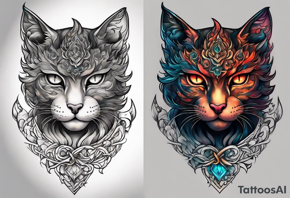 Calf tattoo of a devil cat tattoo idea