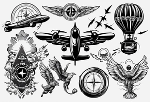 skydiving, shooting guns, compass, adventure tattoo idea