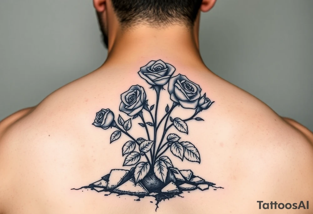 Create a stencil for Roses growing out of Concrete ground tattoo idea