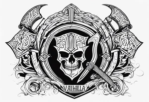 Valhalla sword shield axe 
stairs tattoo idea