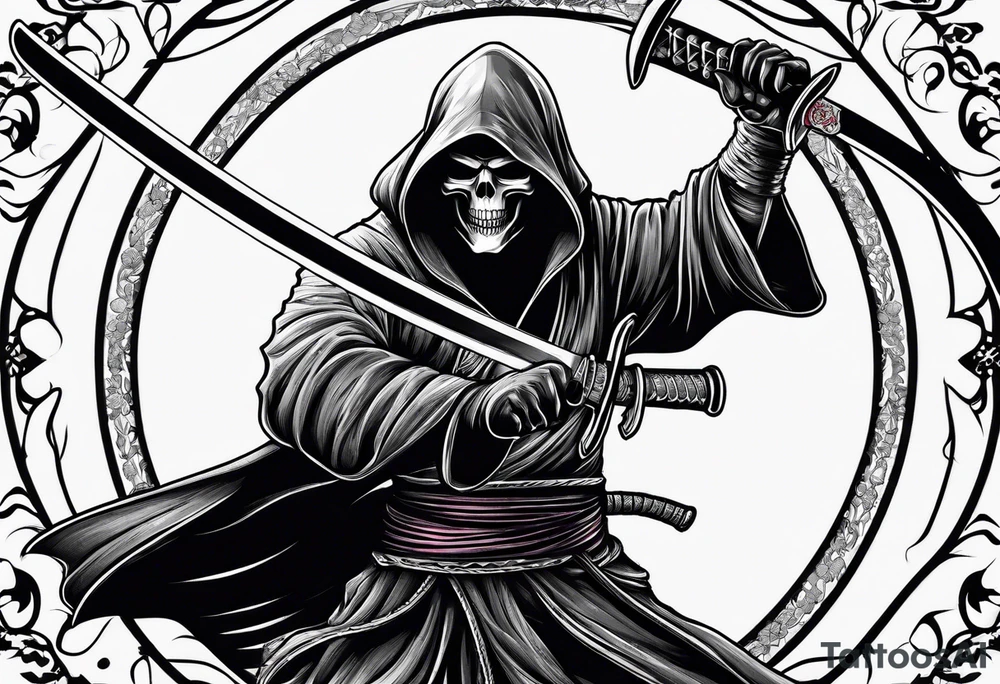 katana with grim reaper tattoo idea