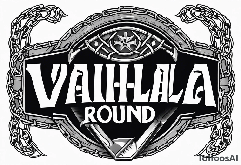 Valhalla round shield axe barbed wire chains tattoo idea
