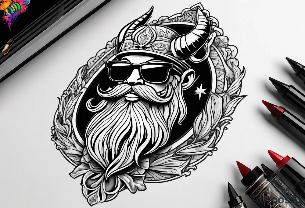 capricorn with beard and sunglasses tattoo idea
