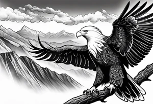 Eagle and a White Dove on a tree limb in the mountains reunite tattoo idea