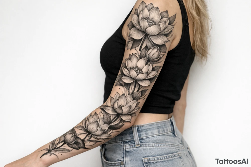 a lotus flower with fine linework tattoo idea