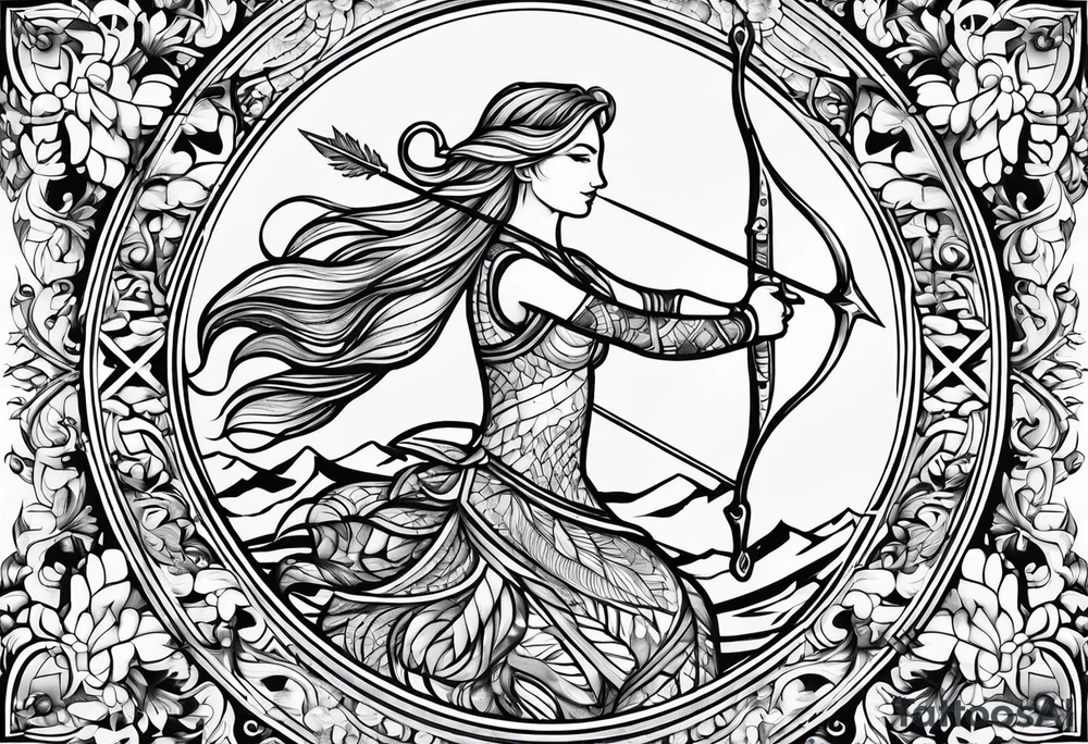 sagittarius symbol with designs for family surrounding it tattoo idea sagittarius symbol with designs for family surrounding it tattoo idea