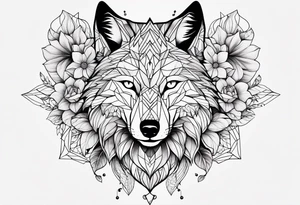 Mon tatouage serait avec des fleurs un loup des formes géométriques des ombres avec du dark tattoo idea