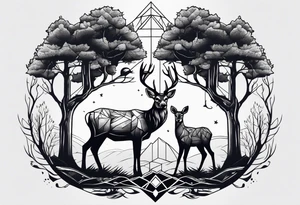 Trees with a tree stand and a deer in front tattoo idea