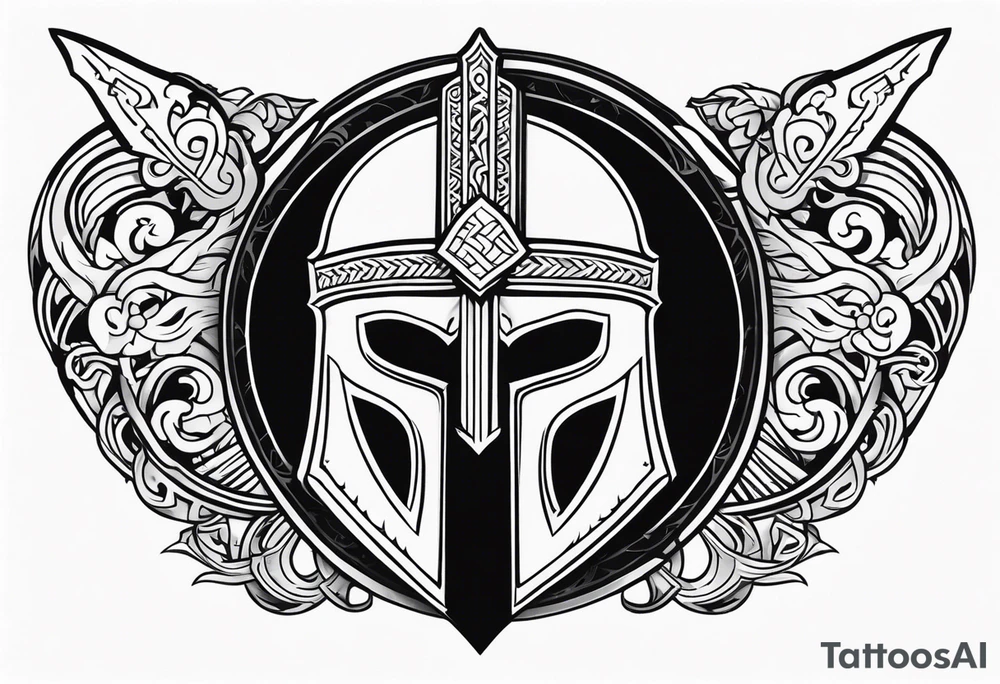 Valhalla viking helmet 
Sword shield tattoo idea