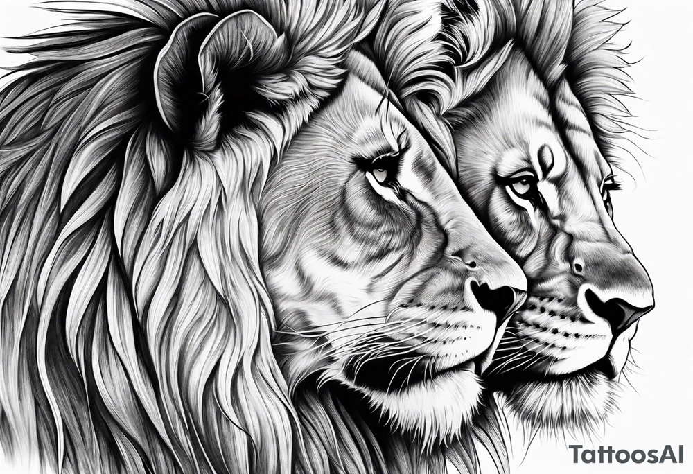 lion and lioness kissing tattoo idea