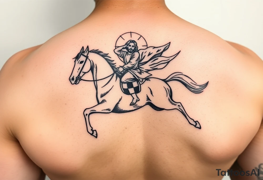 jesus flying in as the rider on the white horse tattoo idea