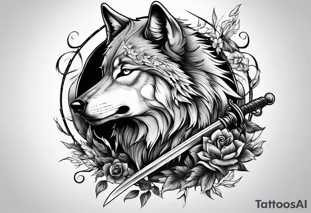 wolf with sword tattoo idea