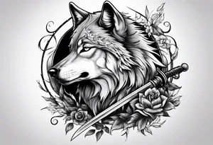 wolf with sword tattoo idea