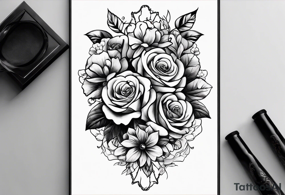 i want a full arm tattoo with simple flowers and roses tattoo idea