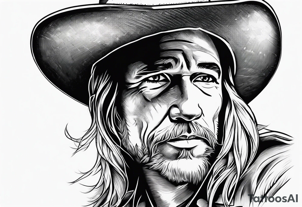 Texas outline wearing a weathered cowboy hat tattoo idea