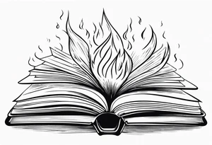 book open with fire comming out of the pages tattoo idea