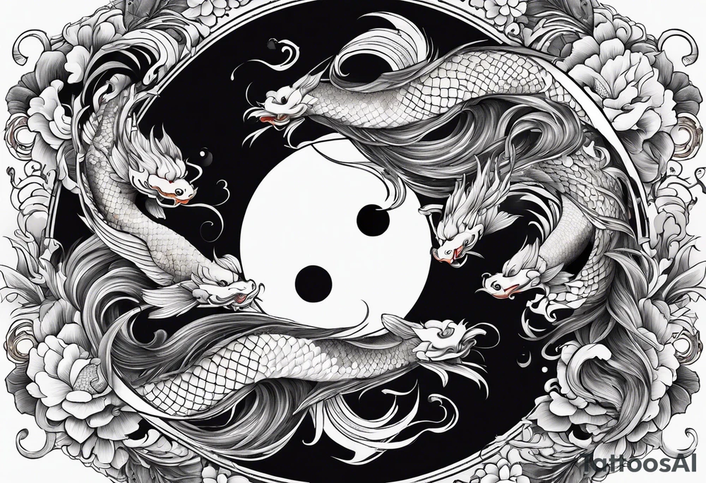 powerful ying Yang symbol made of koi fish and dragons tattoo idea