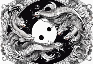 powerful ying Yang symbol made of koi fish and dragons tattoo idea