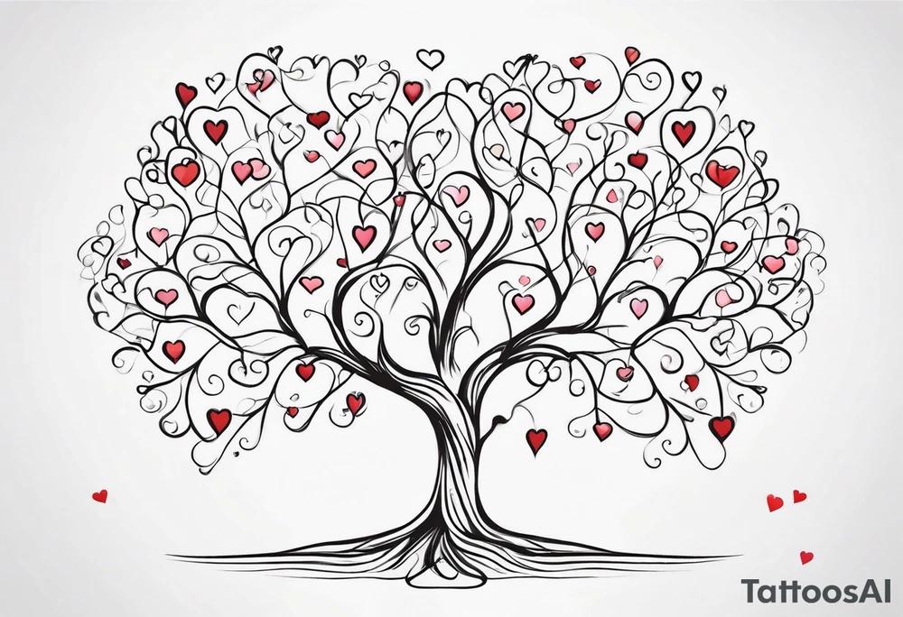Family tree with  hearts for each person tattoo idea
