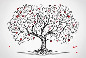 Family tree with  hearts for each person tattoo idea