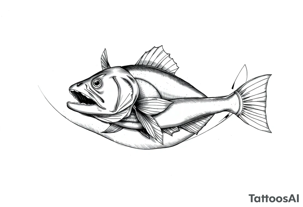 Fish swallowing arm tattoo idea
