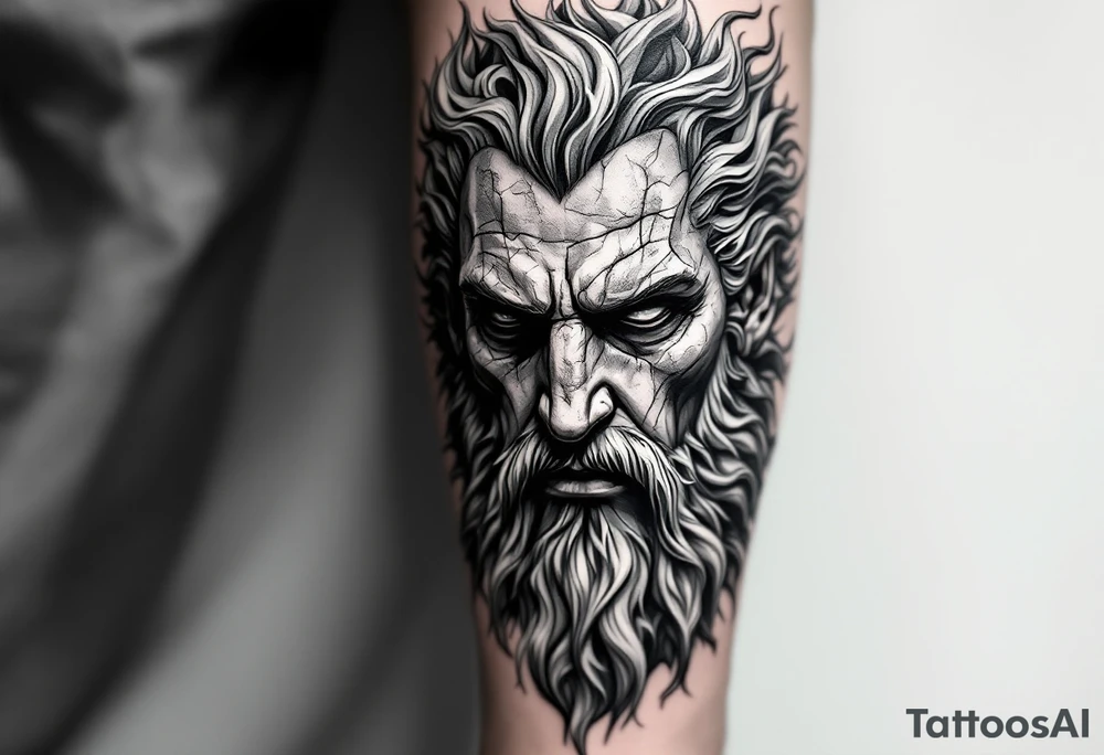 Hades forward facing stone portrait Greek mythology tattoo idea