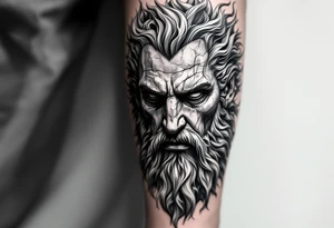 Hades forward facing stone portrait Greek mythology tattoo idea