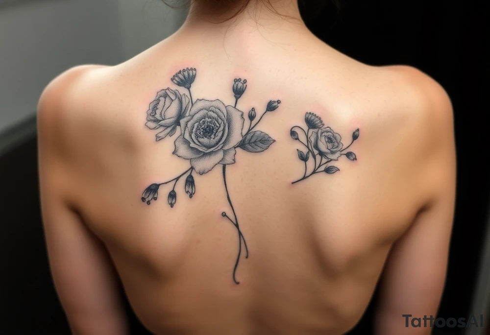 vintage bouquet of wild roses and meadow flowers with morning dew tattoo idea