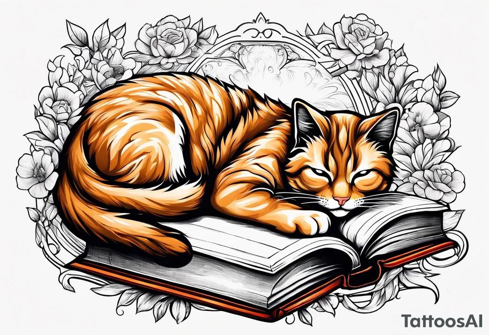 cat sleeping with a book sleeve tattoo tattoo idea