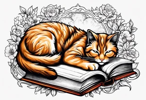 cat sleeping with a book sleeve tattoo tattoo idea