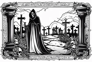 grim reaper skull cemetery tattoo idea
