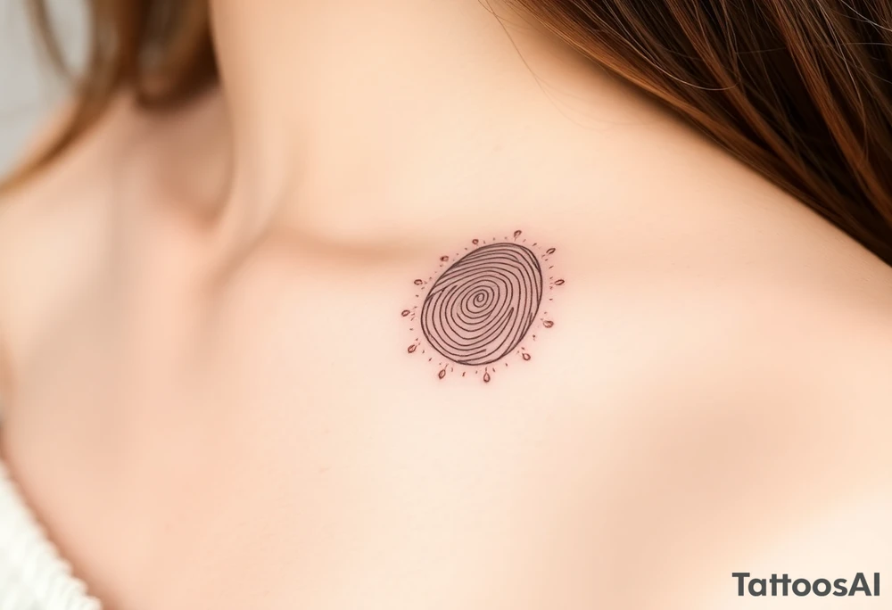 A fingerprint with tiny, delicate lace details in soft beige and blush pink surrounding it tattoo idea