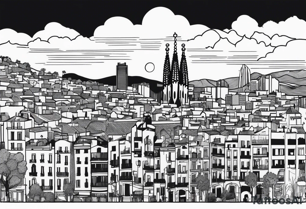 Barcelona cityscape with culture and music tattoo idea