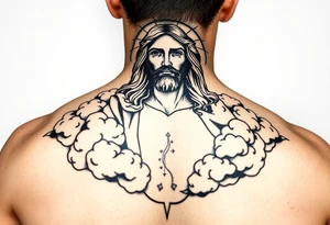 magestic jesus christ with clouds black and white tattoo idea