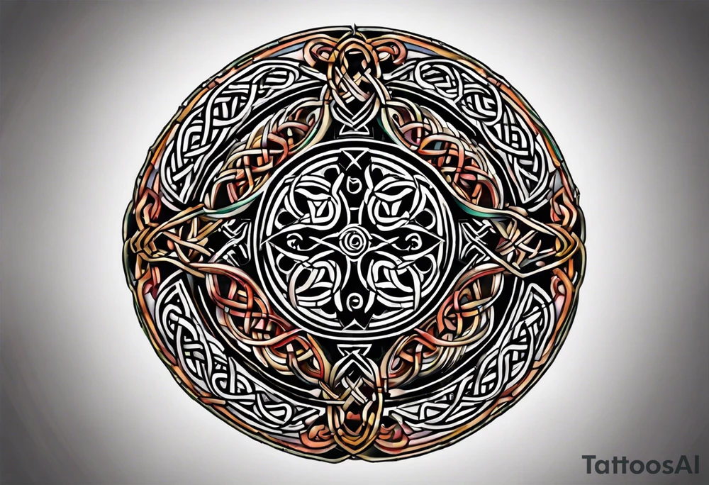 Small circular 3d colored shoulder Celtic tattoo tattoo idea