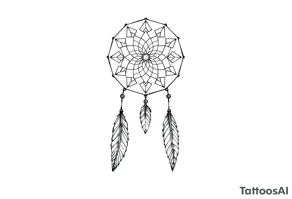 dreamcatcher, with feathers, authentic, skinny tattoo idea